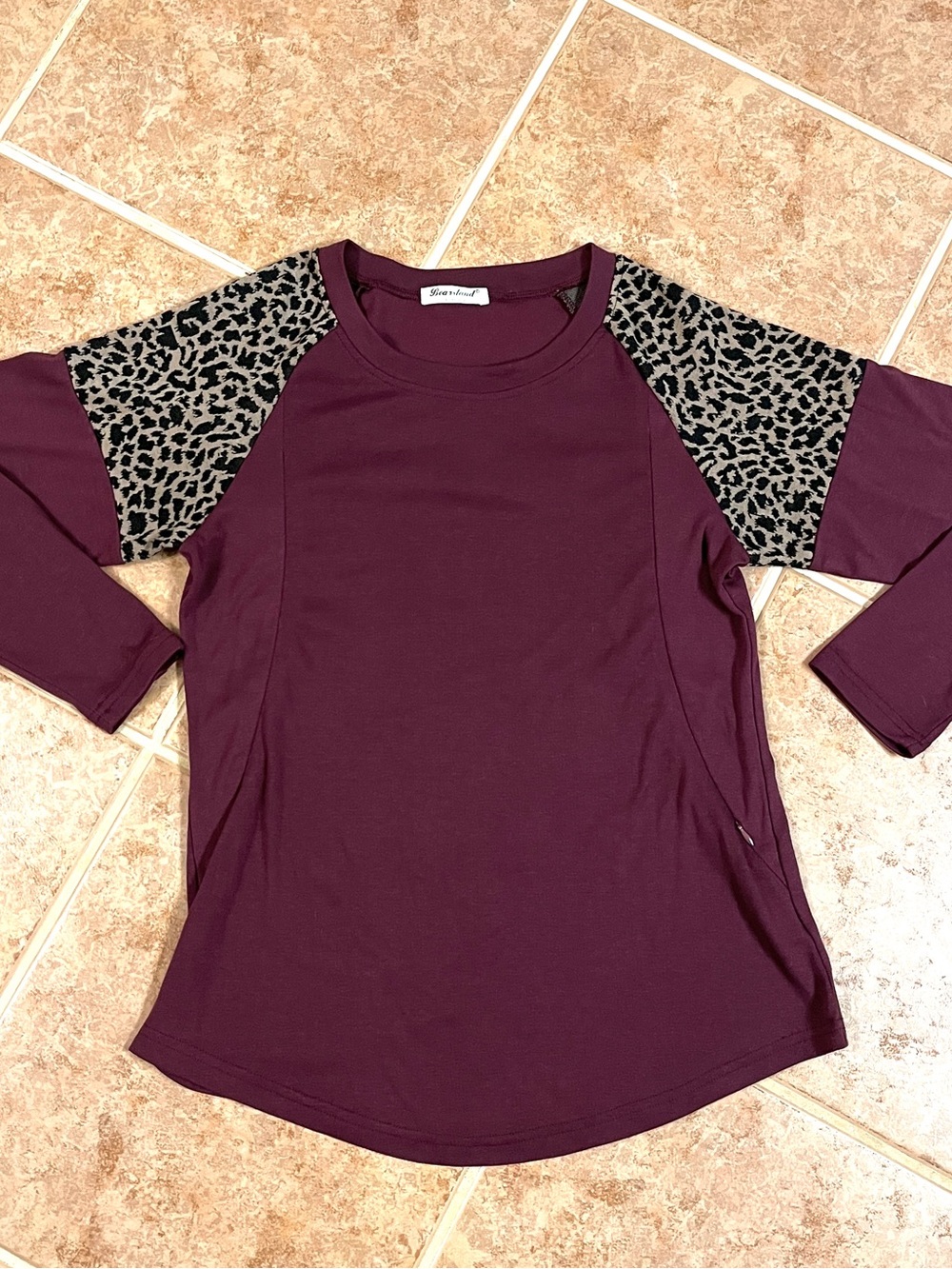 Bearsland Plum Maternity Top with Leopard-Print Details And Zipper Sides Size S
